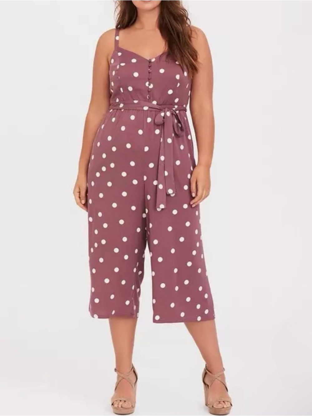 Torrid Polka Dot Cropped Jumpsuit Romper Mauve Purple Wide Leg Plus Size 1